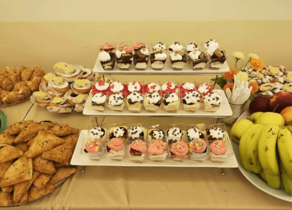 a tray of desserts on a table