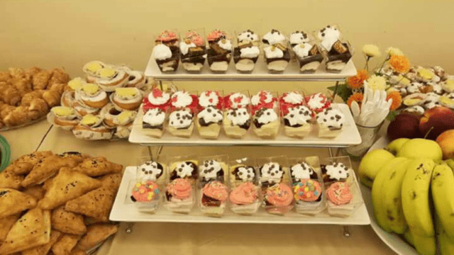 a tray of desserts on a table