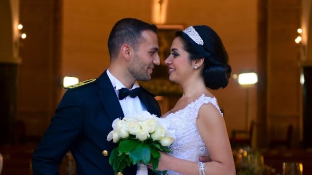 a man and woman in a wedding dress