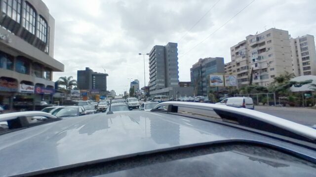 a view from the top of a car on a street