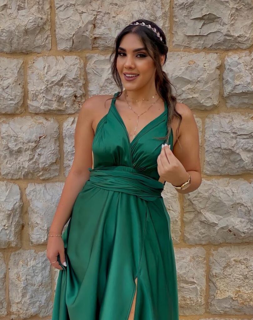 a woman in a green dress