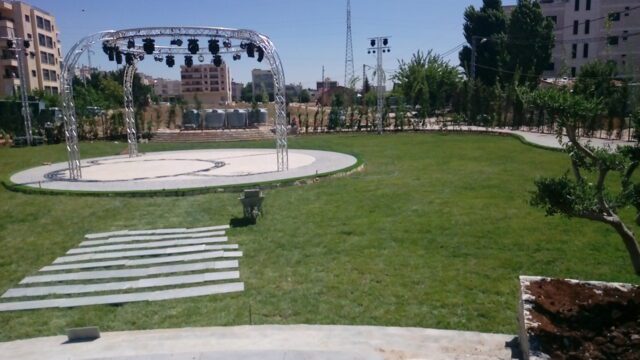 a stage in a park