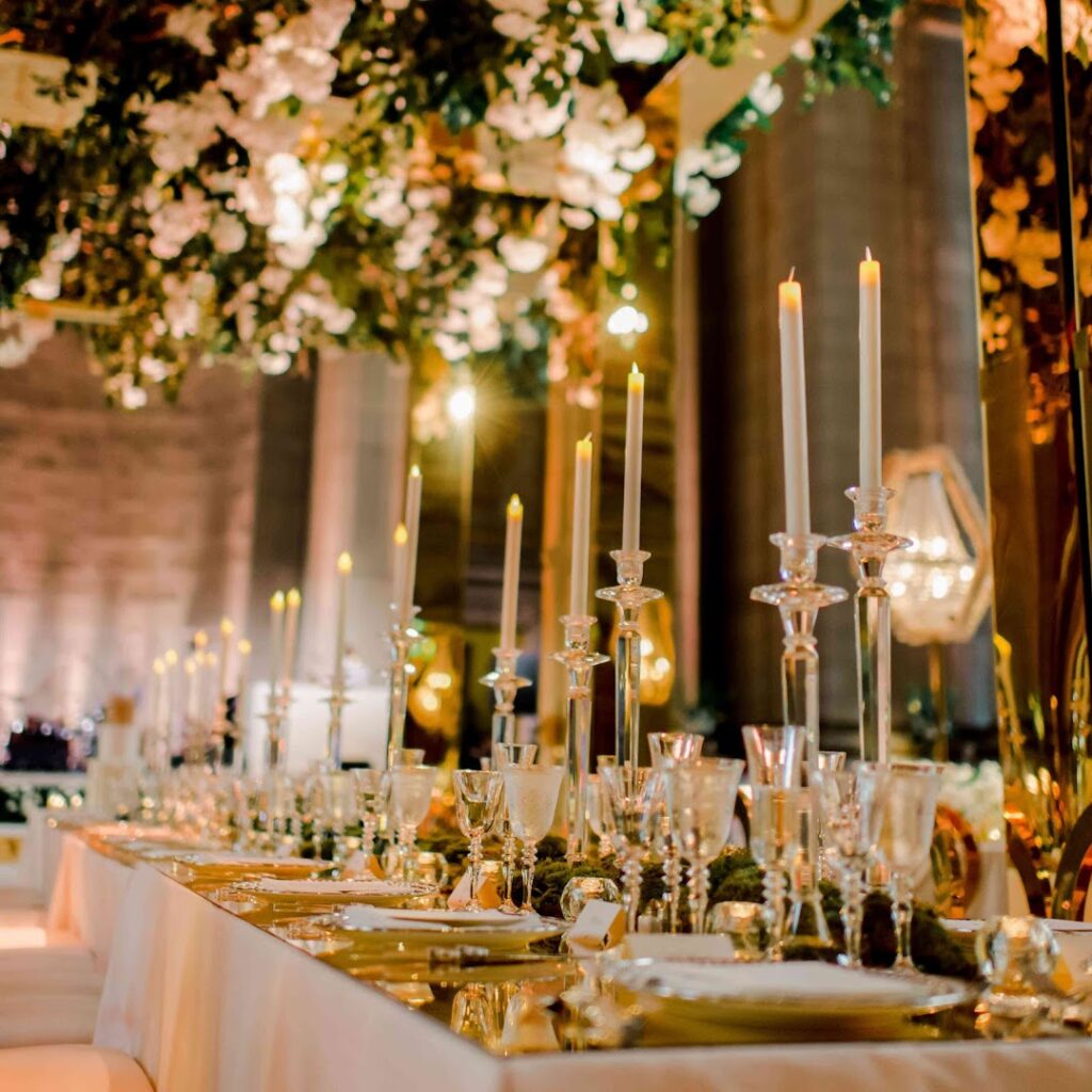 A table with candles on it at MHeventslb.