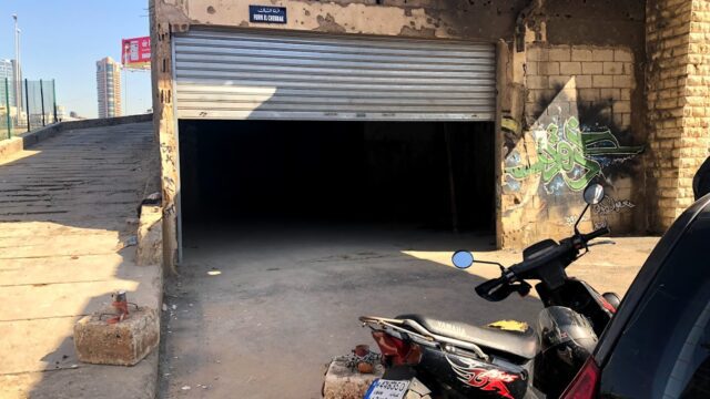 a motorcycle parked in a garage