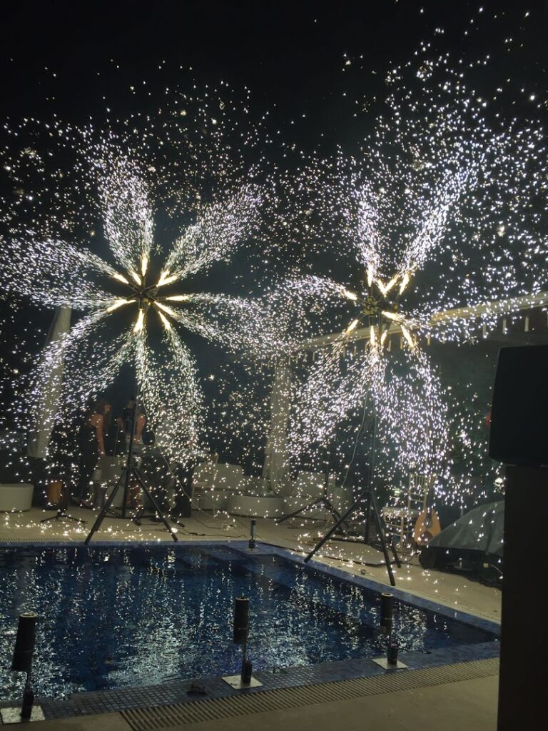 Adel Eid FireWorks illuminates the sky with sparkling bursts.