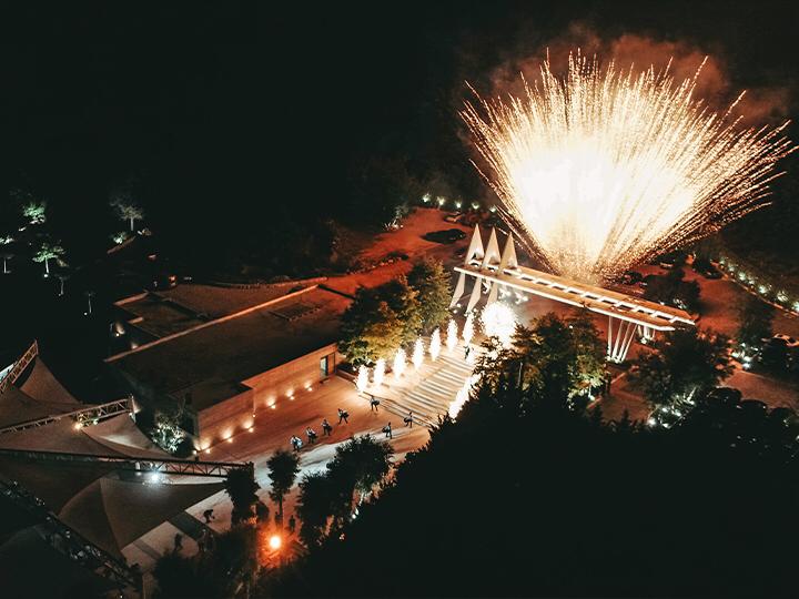 A spectacular fireworks display featuring Platane Wedding Venues North Lebanon exploding in the sky.