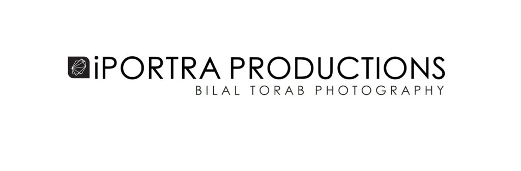 A close-up of the logo "iPORTRA PRODUCTIONS BY BILAL TORAB PHOTOGRAPHY".